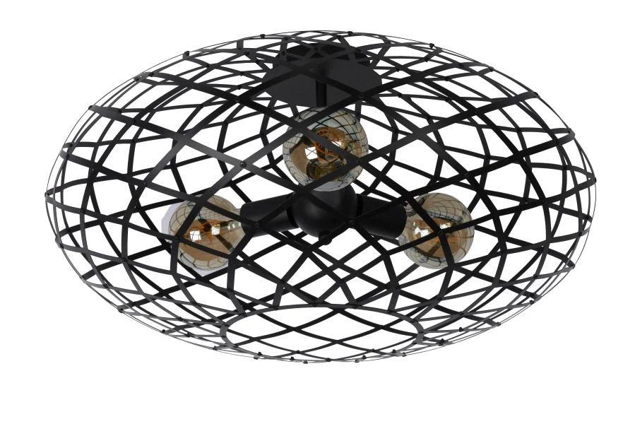 Lucide WOLFRAM - Plafonnière - Ø 65 cm - 3xE27 - Zwart - uit